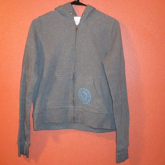 PINK Victoria Secret Woman Large Gray Blue Full Zip Long Sleeve Hooded Jacket - Picture 1 of 8